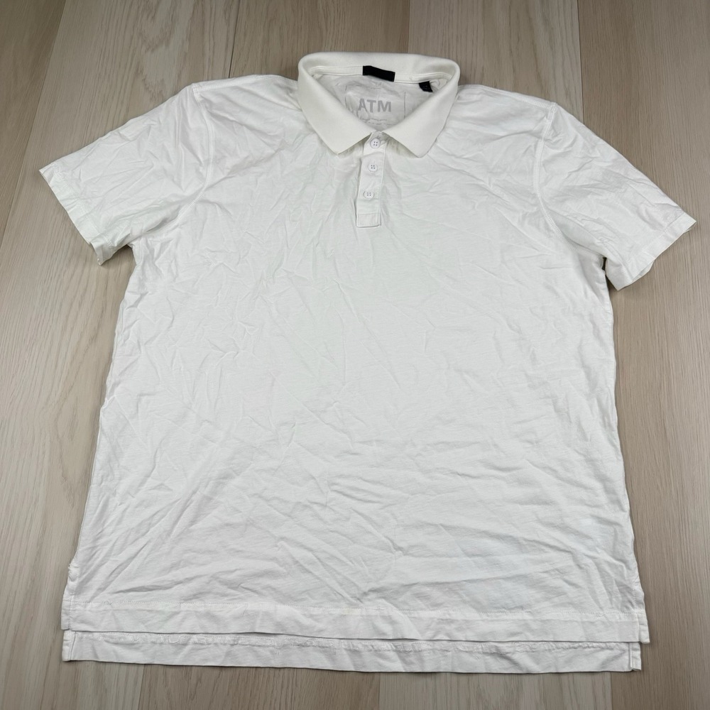 ATM Anthony Thomas Melillo Polo Shirt Mens L Large White Cotton Short Sleeve